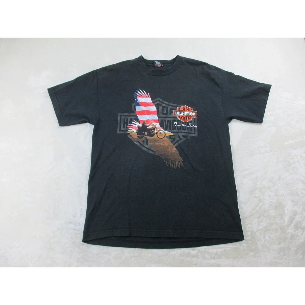 VINTAGE Harley Davidson Shirt Mens Extra Large Black Free The Spirit Eagle 90s*